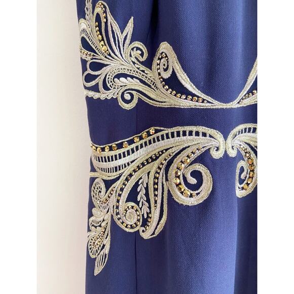 Lilly Pulitzer Benita Shift Navy Gold Embroidered Beaded Cocktail Dress Size 0 - Picture 8 of 16